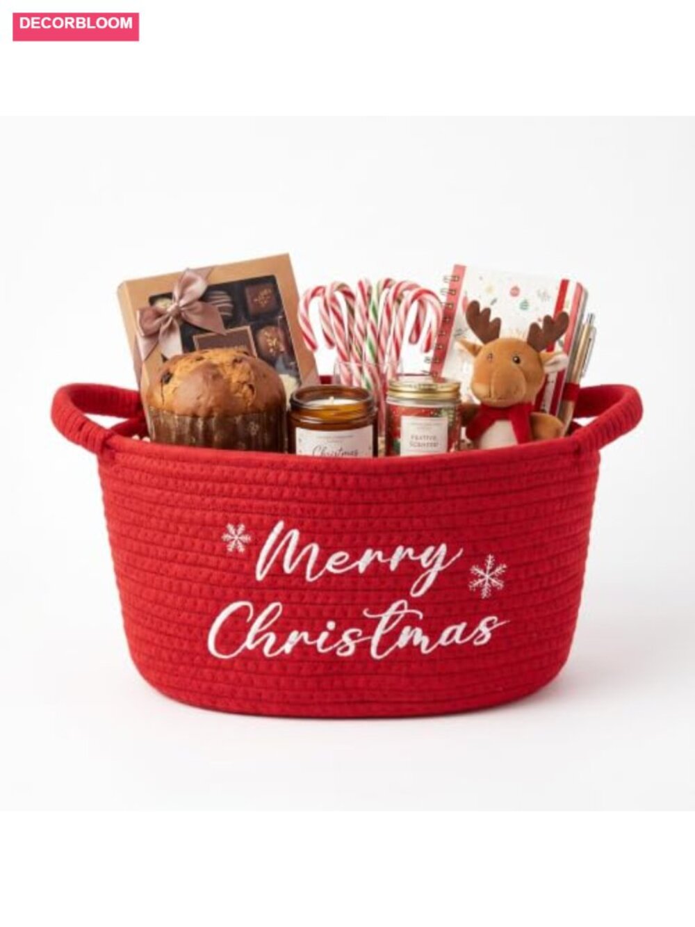 Cotton Rope Christmas Storage Basket with Handles Rectangular Snack Gift Bin
